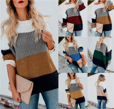 Thick knit sweater for women with a modern striped pattern and a relaxed fit Lune London