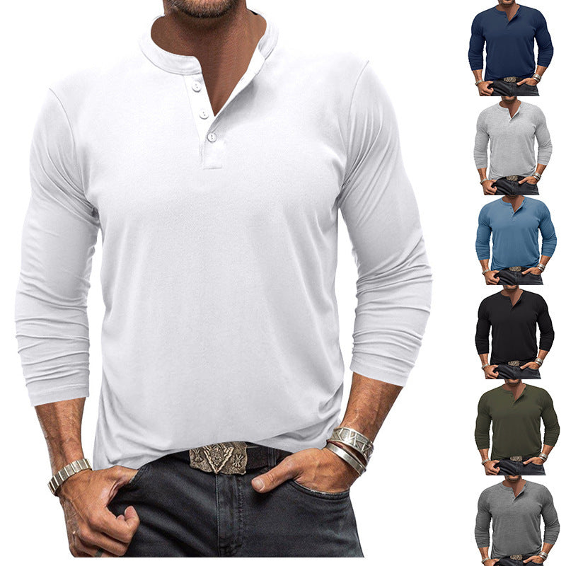 Men's Long Sleeve T-Shirt with Button Placket Amarae