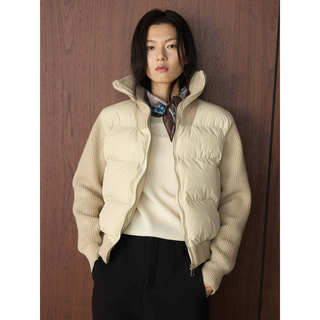 Women's hybrid quilted jacket with knitted sleeves and high ribbed collar Amarae