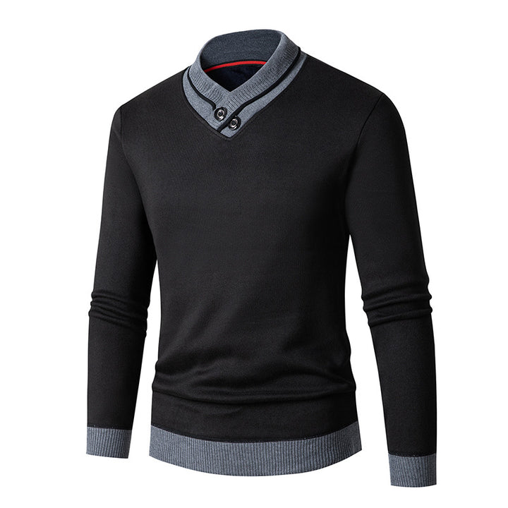 Men's sweater with a modern shawl collar and Lune London button details