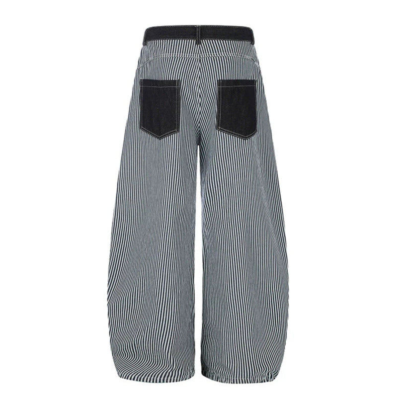 Women Wide Striped Palazzo Culotte with High Waist, Belt Loops and Applied Contrast Pockets Amarae