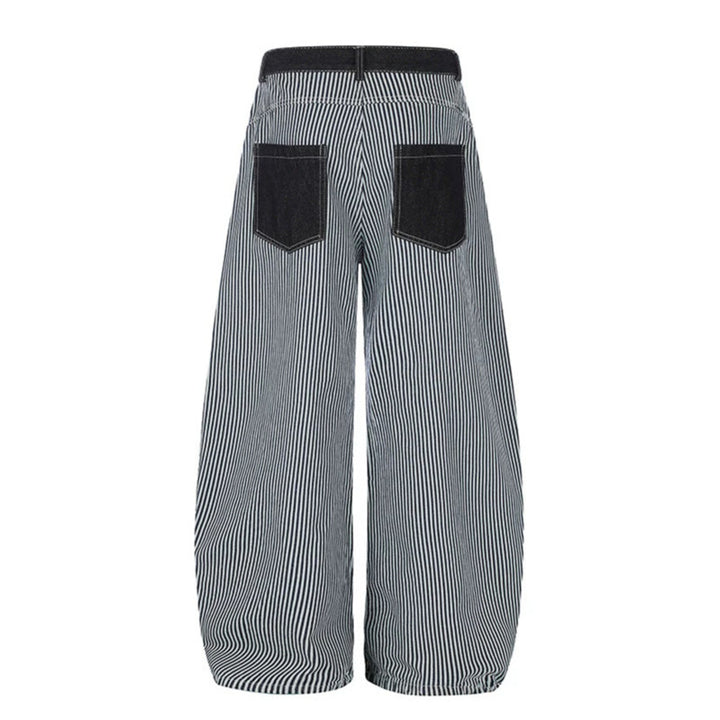 Women Wide Striped Palazzo Culotte with High Waist, Belt Loops and Applied Contrast Pockets Amarae