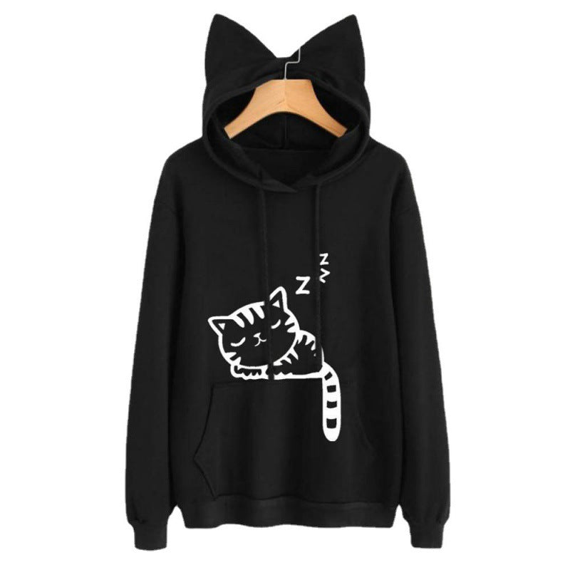 Women’s hoodie with cat ears and cute print Lune London