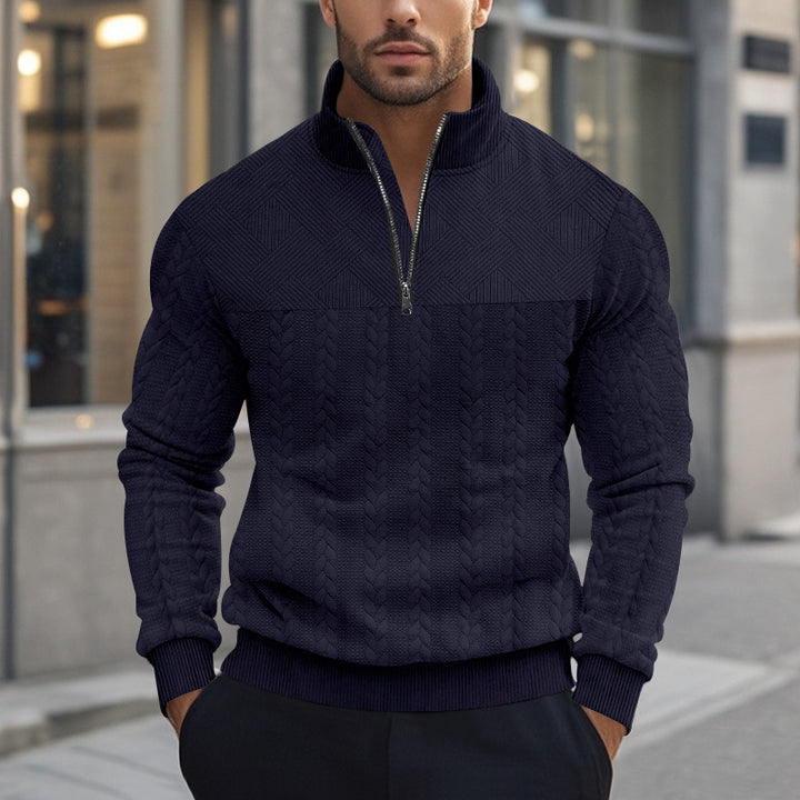 Men's knitted sweater with zipper and modern cable design Lune London