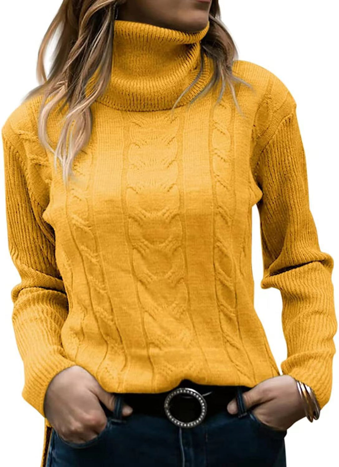 Lune London | Women's Sweater with Stand-Up Collar and Cable Pattern