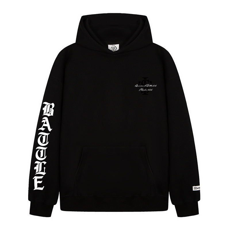 Unisex Oversize Hoodie with Gothic Sleeve Print and Kangaroo Pocket Amarae