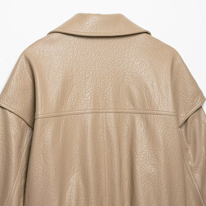 Women's Short Cut Faux Leather Jacket in Oversized Trench Style Amarae