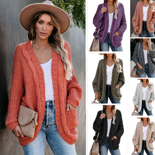 Thick knitted jacket for women with casual contours and large pockets Amarae