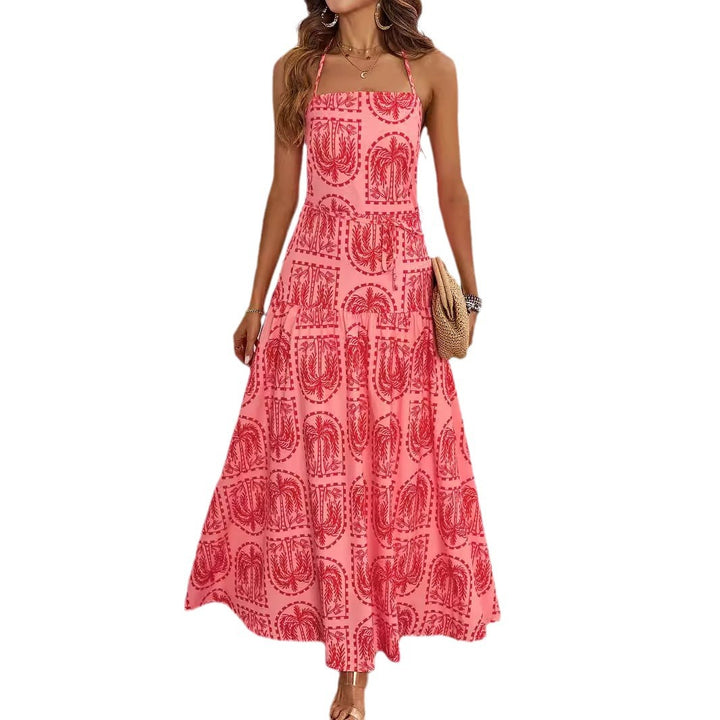 Women's maxi dress with fine graphic print and adjustable halter neck Chic & Stil
