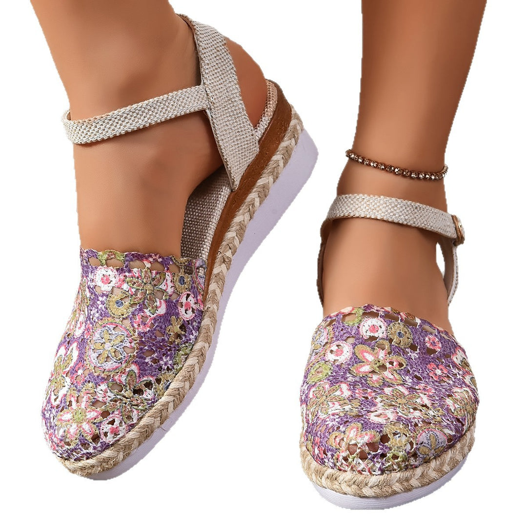 Ladies espadrilles with ankle straps in crochet Lune London