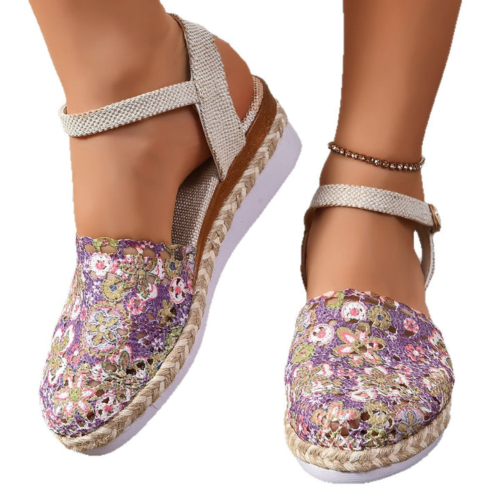 Ladies espadrilles with ankle straps in crochet Lune London