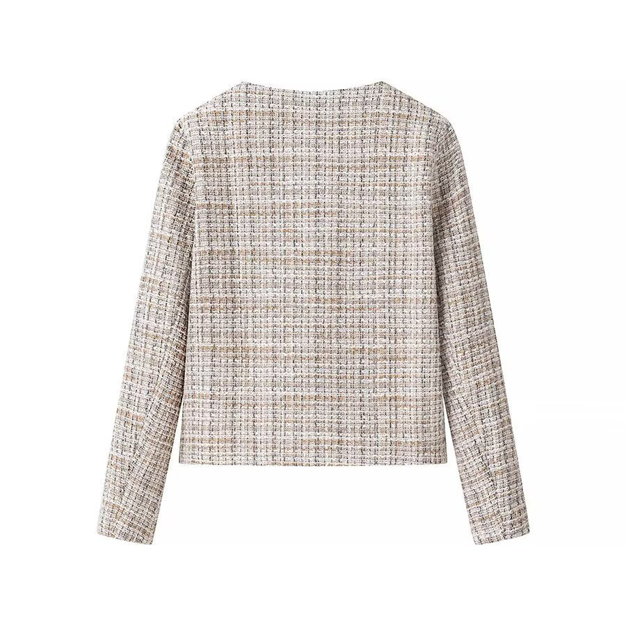 Women's Boxy Boucle Tweed Jacket with Gold Button Detail and Lightweight Lining Amarae