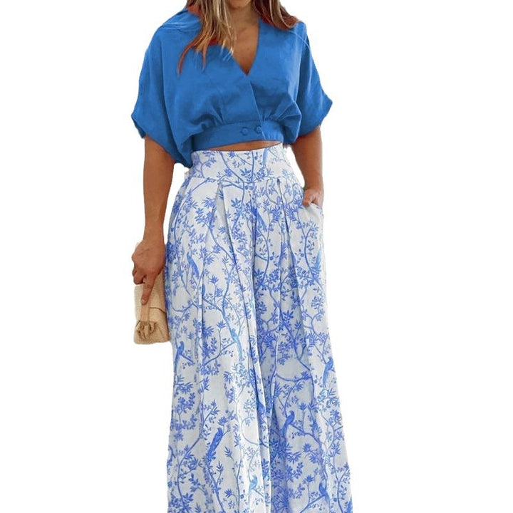 Women Elegant high-waisted palazzo pants with wide leg, pleats and side pockets Amarae