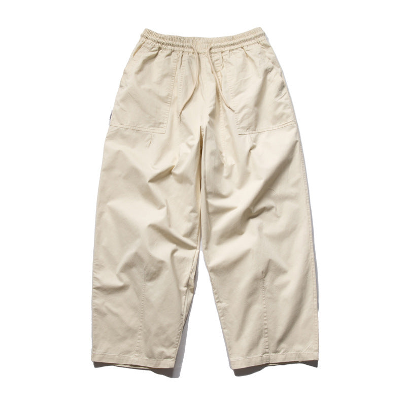 Men's Wide Relaxed Cargo Pants with Elastic Drawstring Waistband and Patch Pockets Amarae