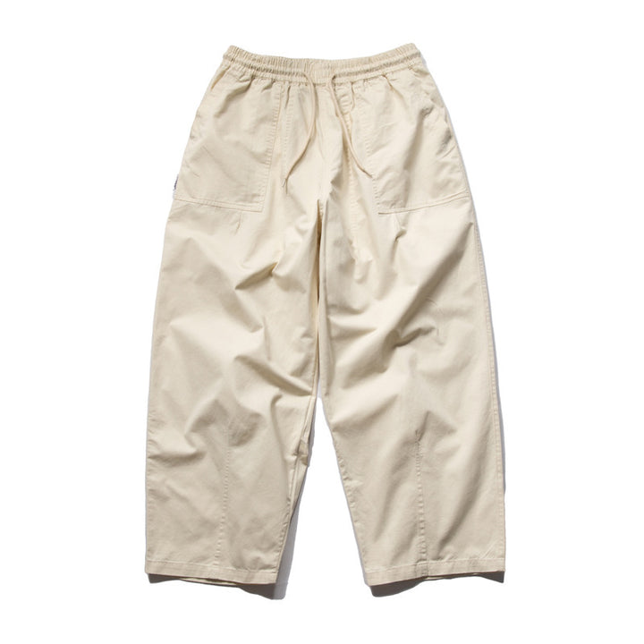 Men's Wide Relaxed Cargo Pants with Elastic Drawstring Waistband and Patch Pockets Amarae