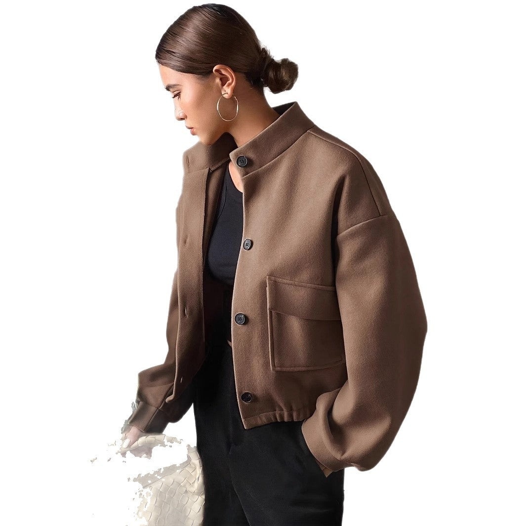 Fashionable short jacket for women with high collar and practical pockets Lune London