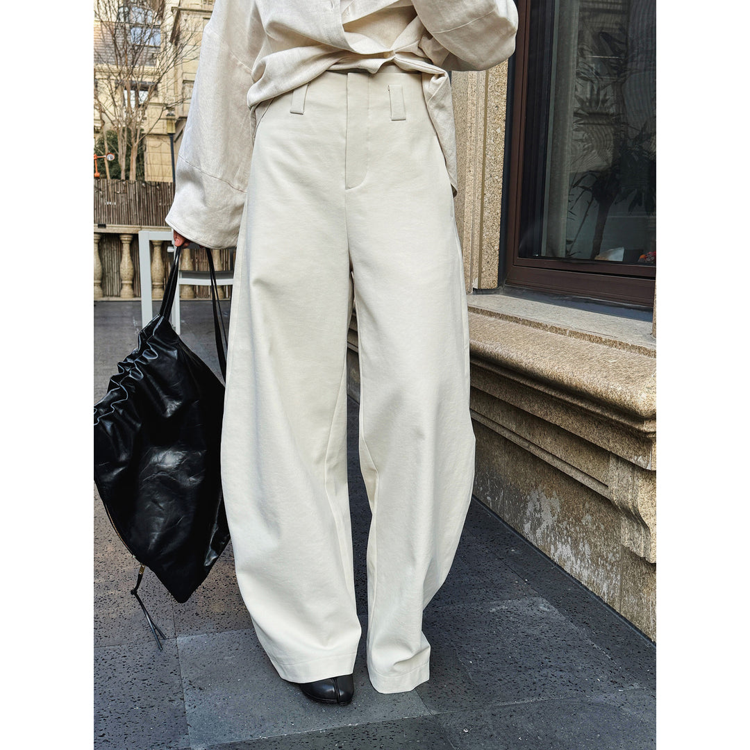 Women's high-waisted wide pleated trousers made of cotton blend Amarae