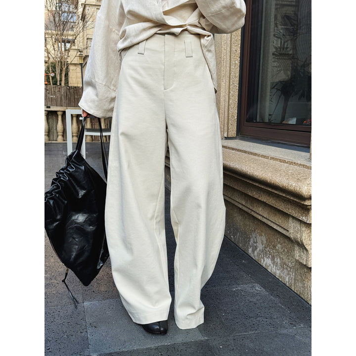 Women's high-waisted wide pleated trousers made of cotton blend Amarae