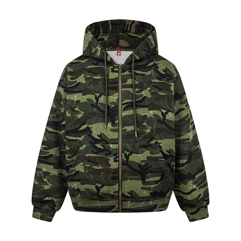 Unisex hooded sweat jacket in camouflage design with full-length zipper Amarae