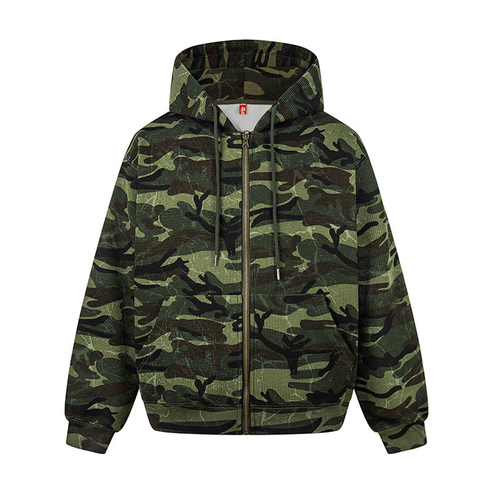 Unisex hooded sweat jacket in camouflage design with full-length zipper Amarae