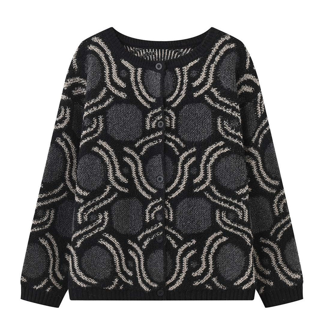 Women's Patterned Boucle Cardigan with Button Placket and Boxy Oversized Silhouette Amarae