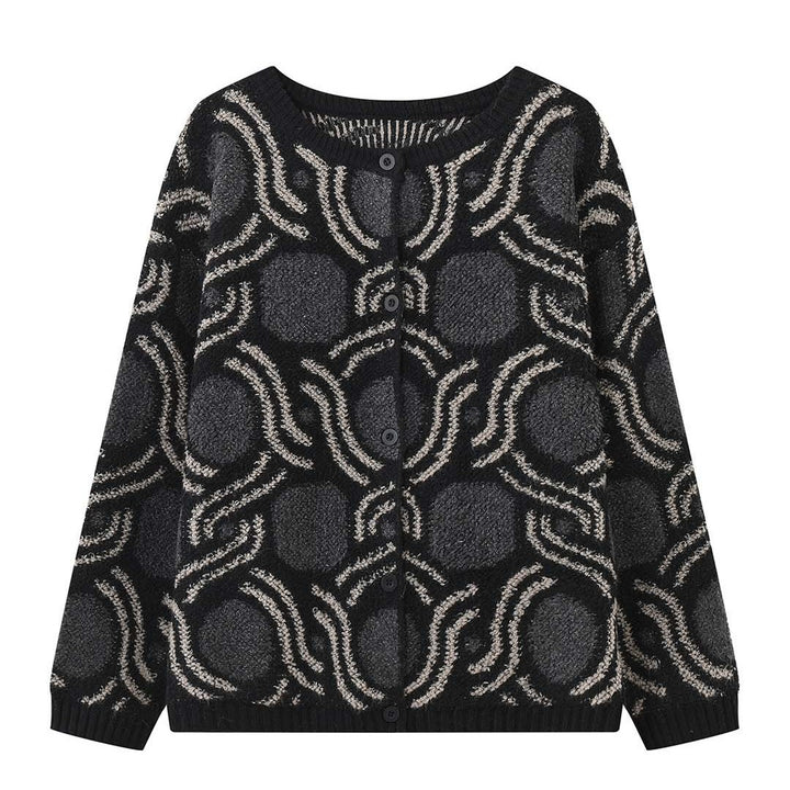 Women's Patterned Boucle Cardigan with Button Placket and Boxy Oversized Silhouette Amarae