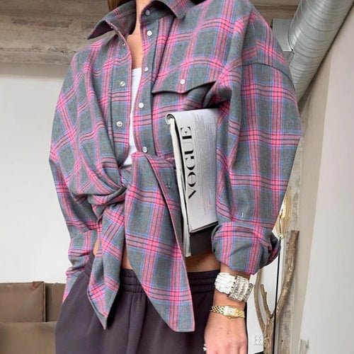 Ladies Oversized Check Shirt Blouse Amarae