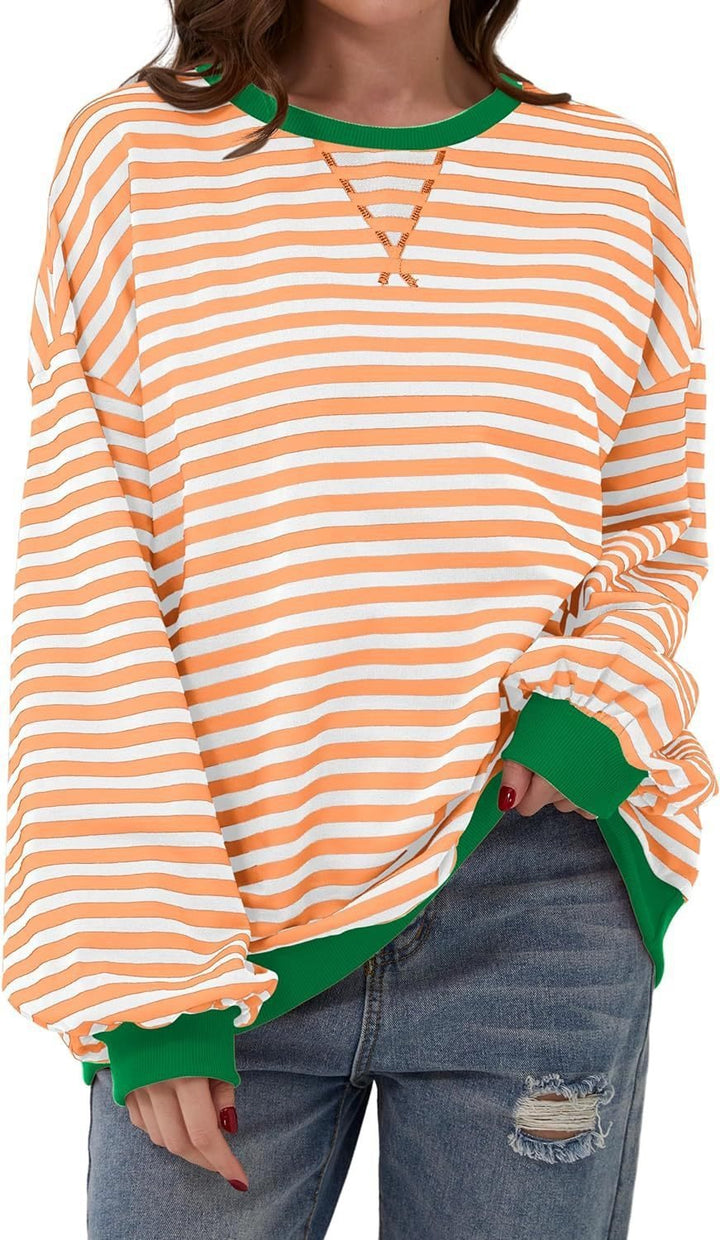 Casual striped sweater for women with flared sleeves and contrasting edges Lune London