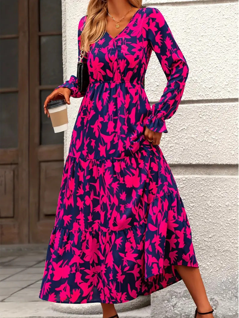 Maxi dress for women with V-neck and puff sleeves Lune London