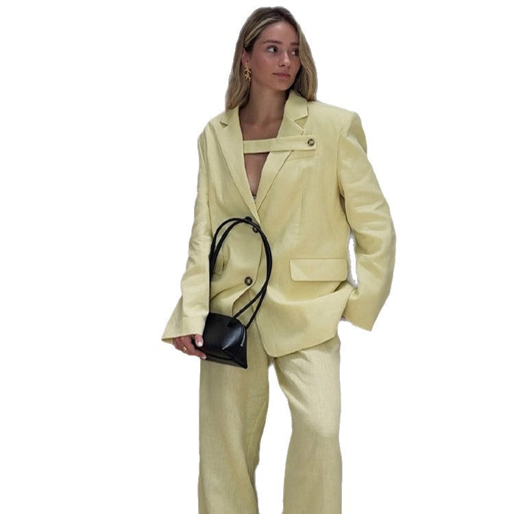 Women's Lightweight Linen Set with Loose-Fitting Blazer and High-Waisted Shorts Amarae