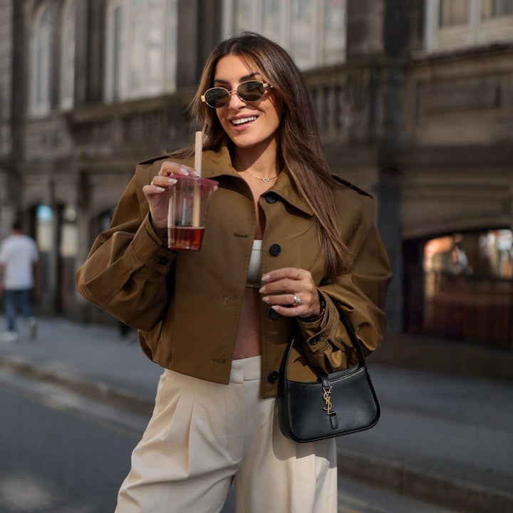 Women's short trench-style jacket with box pleats and boxy silhouette Amarae