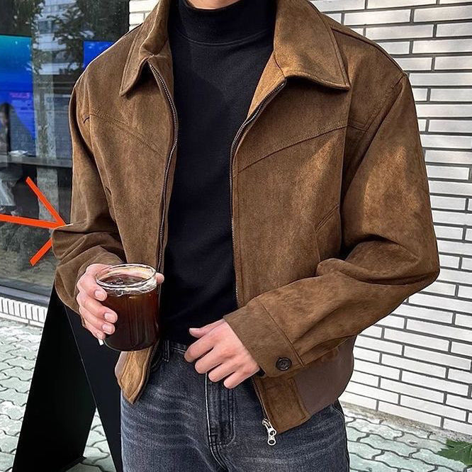 Men's Casual Transition Jacket Made Of Soft Artificial Leather with Zipper Chic Und Stil