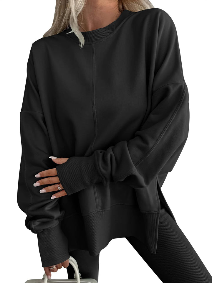 Women's Oversize Sweatshirt with Center Seam, Extended Hem, and Ribbed Cuffs Amarae