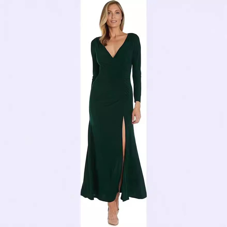 Elegant maxi dress for women with deep V-neckline and side slit Lune London
