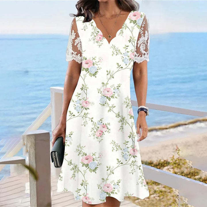Lune London floral lace sleeve A-line dresses