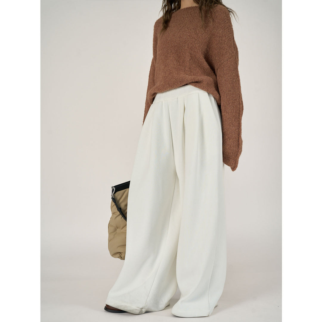 Women's High-Waisted Relaxed Palazzo Trousers with Pleats and Elastic Comfort Waist Amarae