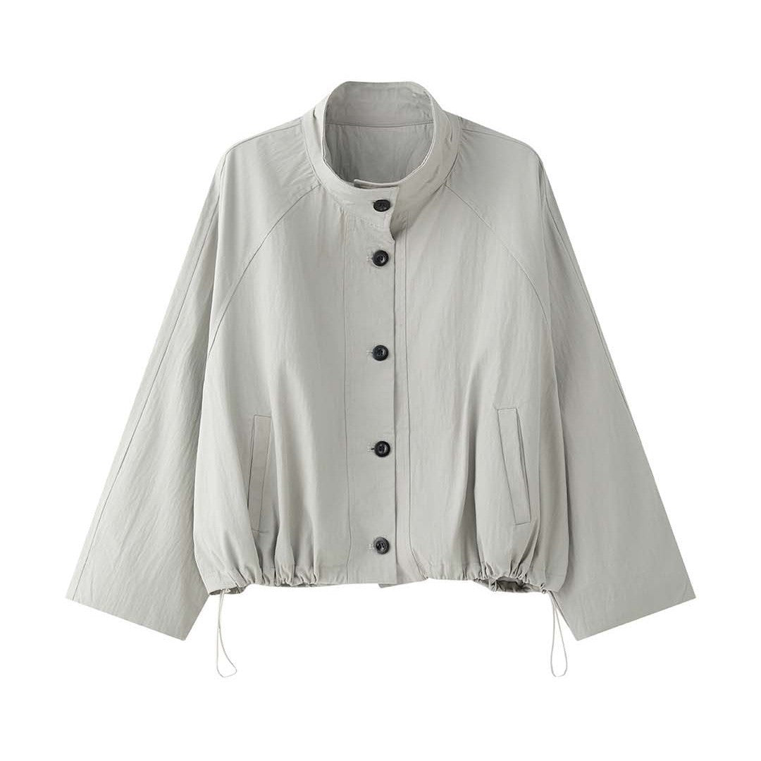 Women's Cropped Transitional Jacket with Stand-up Collar and Drawstring Sleeves Amarae