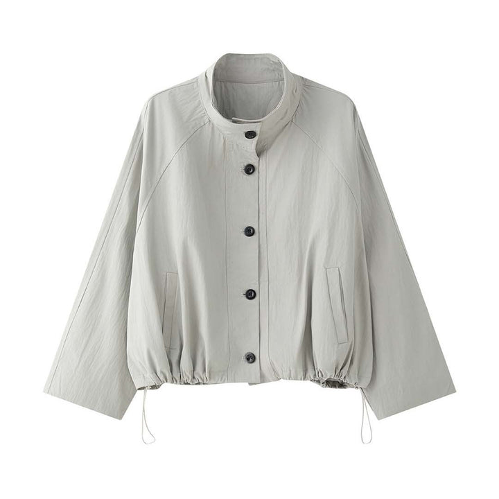 Women's Cropped Transitional Jacket with Stand-up Collar and Drawstring Sleeves Amarae