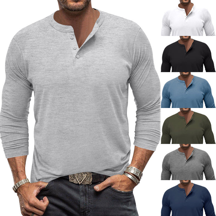 Men's long sleeve Henley shirt with modern collar and practical button details Lune London