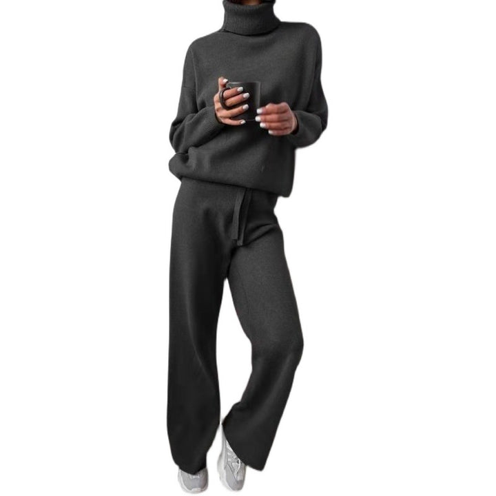 Elegant knit loungewear set for women with high collar and wide legs Lune London