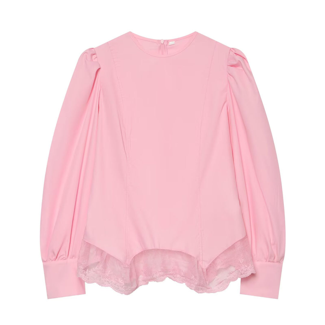 Women's blouse with volume sleeves and lace trim Amarae