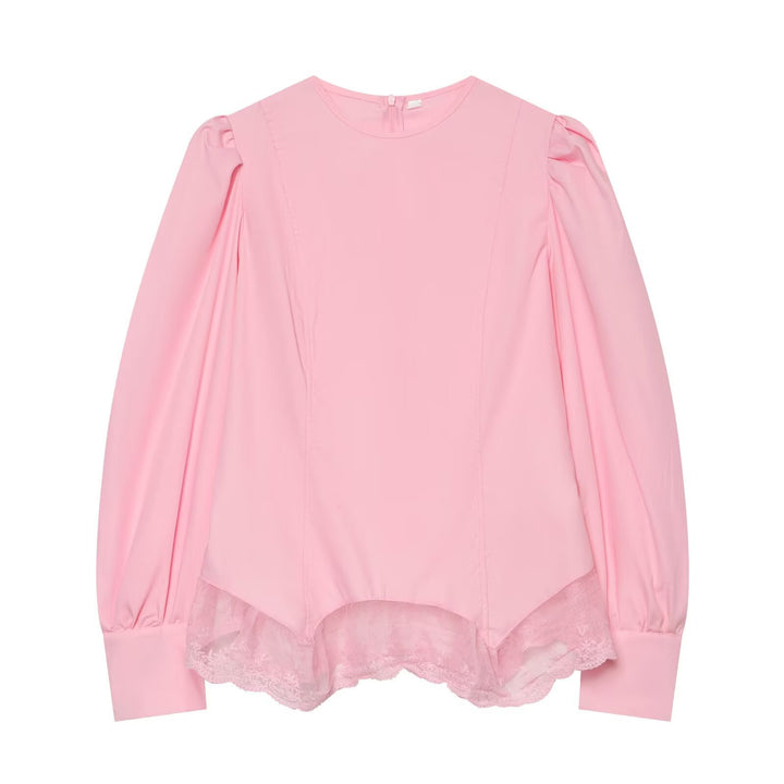 Women's blouse with volume sleeves and lace trim Amarae