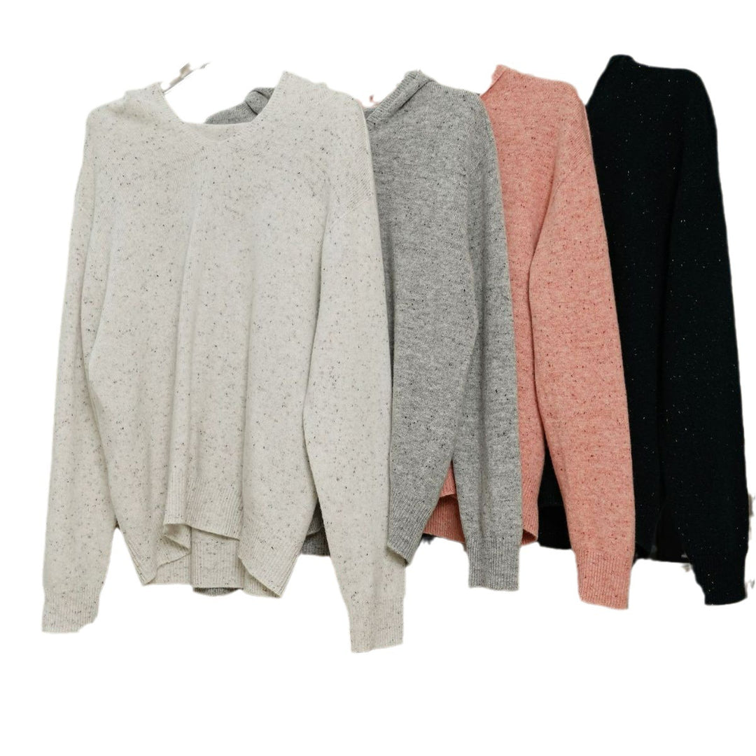 Women's Loose Fine Knit Sweater with Subtle V-Neck and Melange Texture Amarae