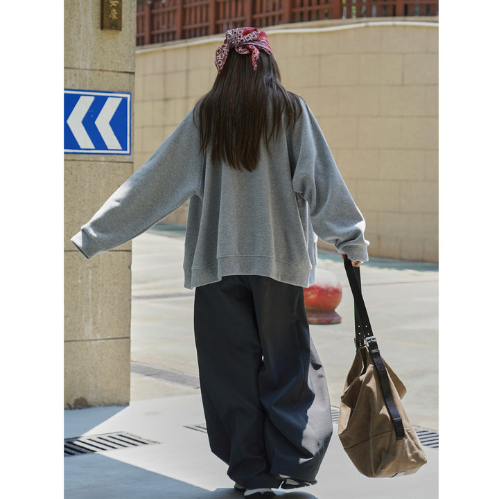 Women Loose Sweat Jacket Cardigan with Button Placket and Kangaroo Pocket Amarae