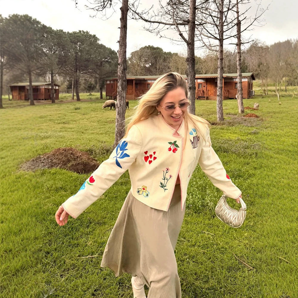Ladies Embroidered Short Jacket with Playful Appliqués Amarae