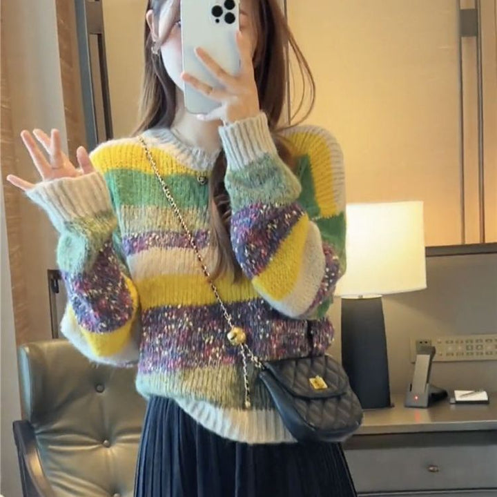 Pull en maille épaisse pour femmes avec motif rayé coloré Chic & Stil