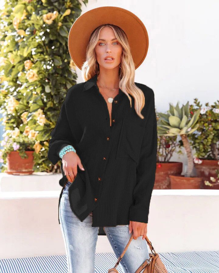 Casual blouse for women in oversized fit with button placket and practical pockets Lune London