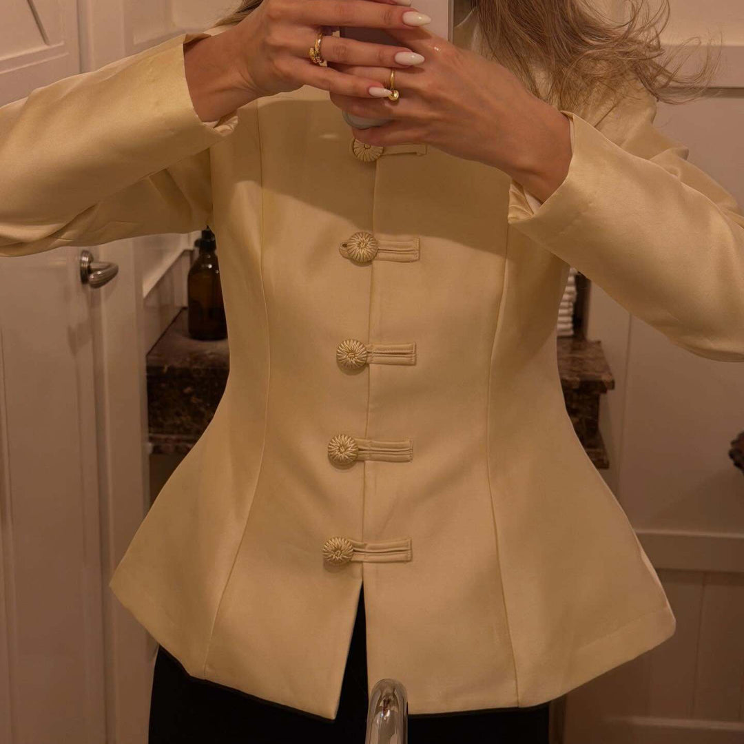 Women's tailored blazer with cord buttons, bell hem and Viennese seams Amarae