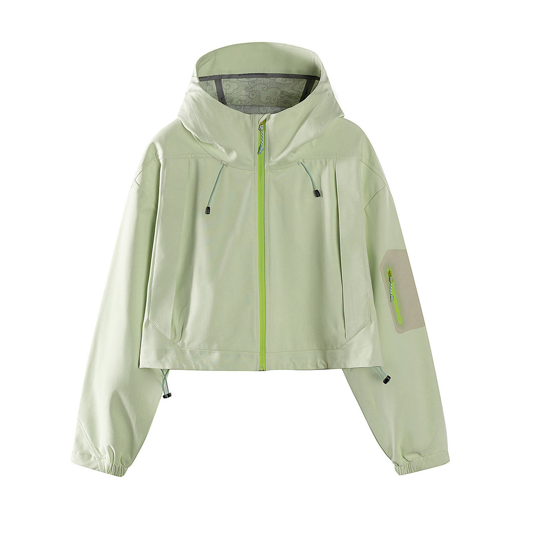 Women's Short Waterproof Hoodie Jacket with Adjustable Hem and Arm Pocket Amarae
