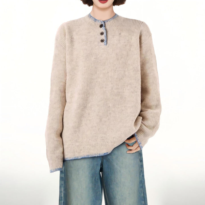 Pull décontracté pour femmes avec détails de boutons décoratifs et finitions contrastées Chic & Stil